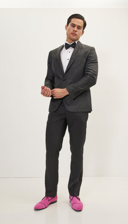 Paisley Shawl Lapel Tuxedo Jacket - Black
