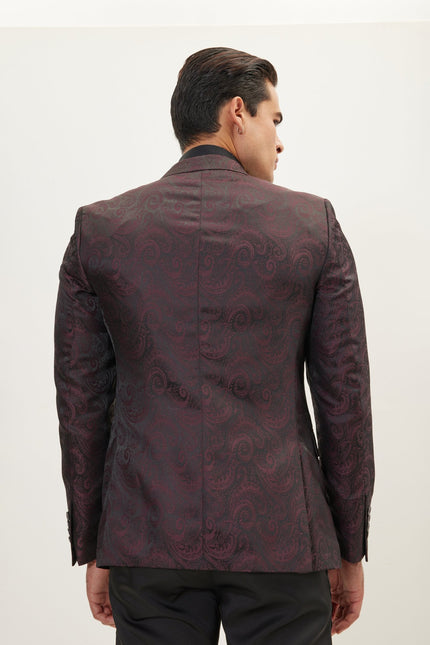 Men's Paisley Peak Lapel Tuxedo Jacket - Burgundy | Ron Tomson