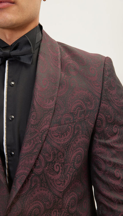 Paisley Shawl Lapel Tuxedo Jacket - Burgundy