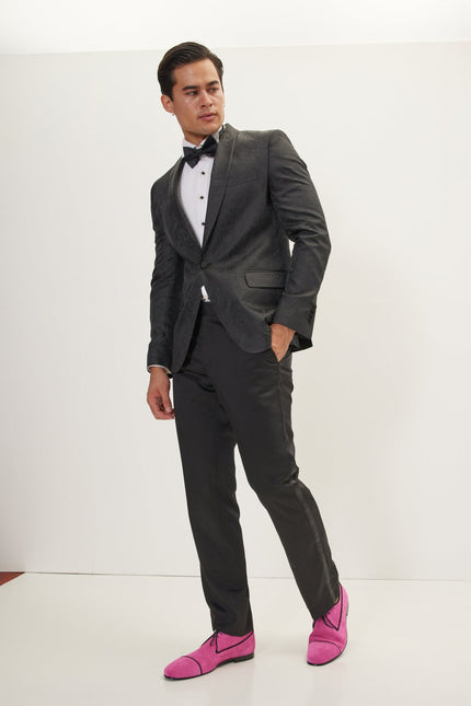 Men's Paisley Shawl Lapel Tuxedo Jacket - Black | Ron Tomson