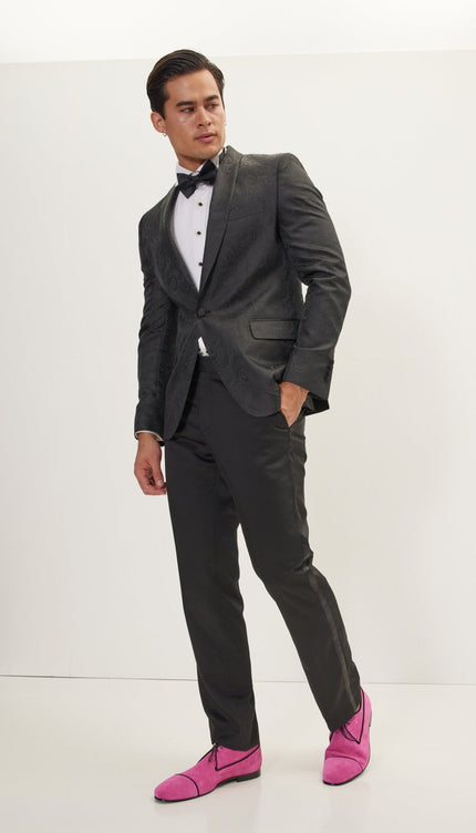 Paisley Shawl Lapel Tuxedo Jacket - Black