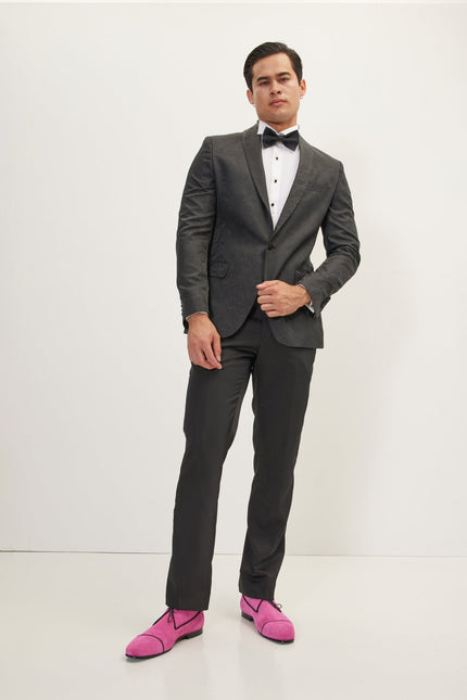 Men's Paisley Shawl Lapel Tuxedo Jacket - Black | Ron Tomson