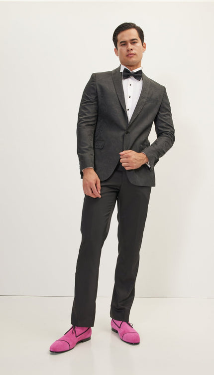 Paisley Shawl Lapel Tuxedo Jacket - Black