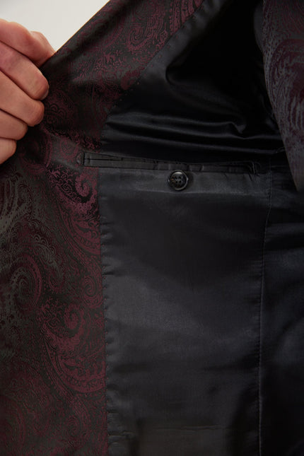 Men's Paisley Peak Lapel Tuxedo Jacket - Burgundy | Ron Tomson