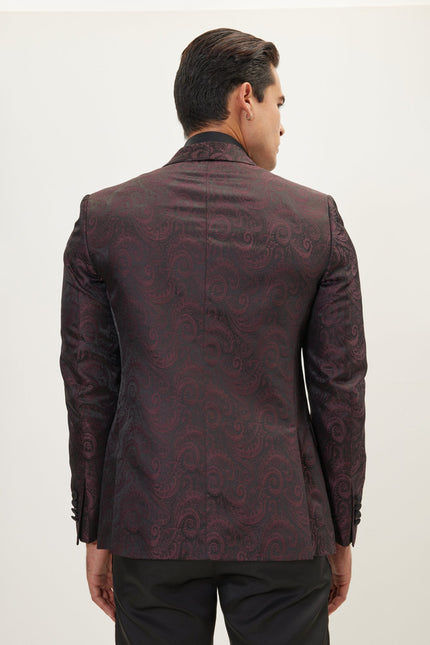 Men's Paisley Shawl Lapel Tuxedo Jacket - Burgundy | Ron Tomson