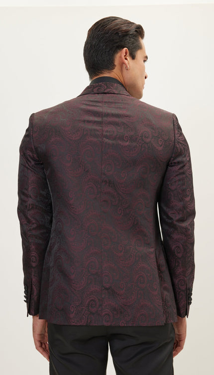 Paisley Shawl Lapel Tuxedo Jacket - Burgundy