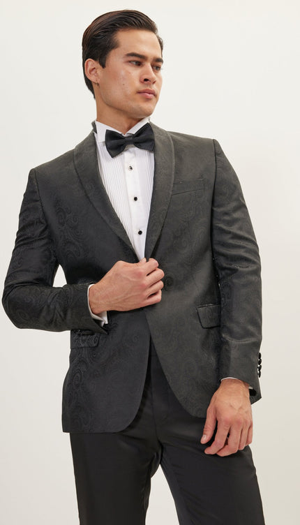 Paisley Shawl Lapel Tuxedo Jacket - Black