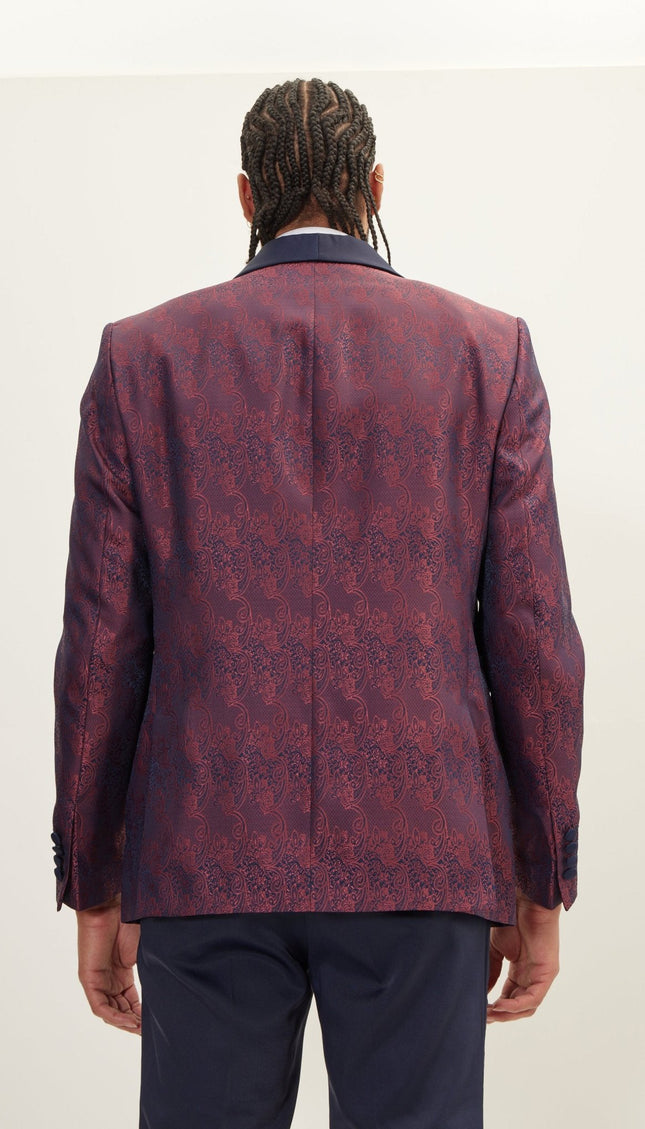 Paisley Shawl Lapel Tuxedo Jacket - Burgundy