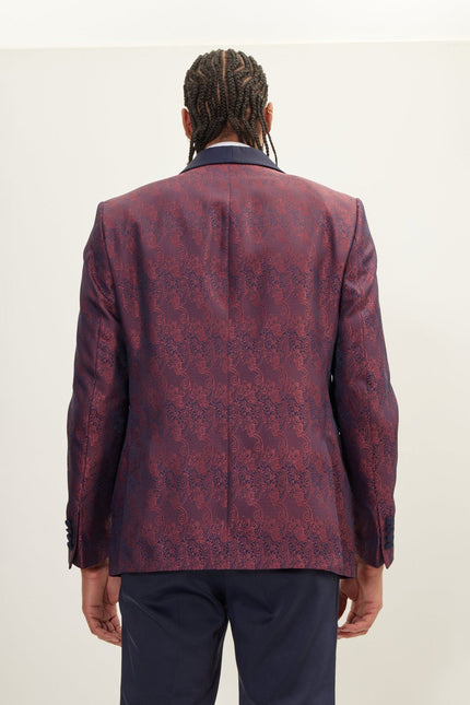 Men's Paisley Shawl Lapel Tuxedo Jacket - Burgundy | Ron Tomson