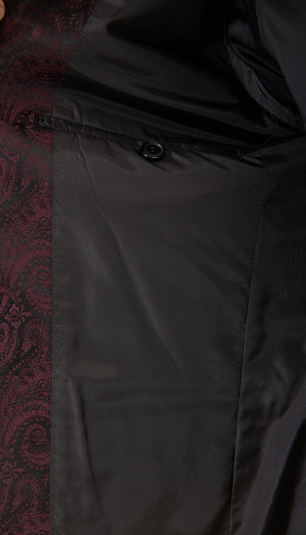 Paisley Shawl Lapel Tuxedo Jacket - Burgundy