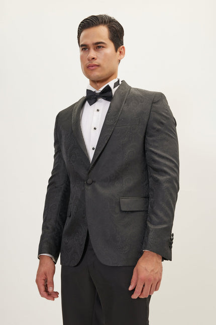 Men's Paisley Shawl Lapel Tuxedo Jacket - Black | Ron Tomson