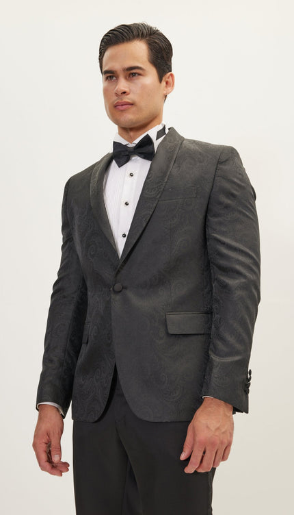 Paisley Shawl Lapel Tuxedo Jacket - Black