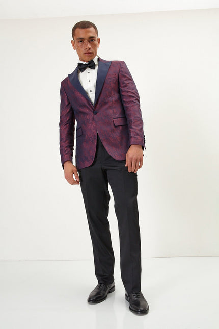 Men's Paisley Peak Lapel Tuxedo Jacket- Burgundy | Ron Tomson