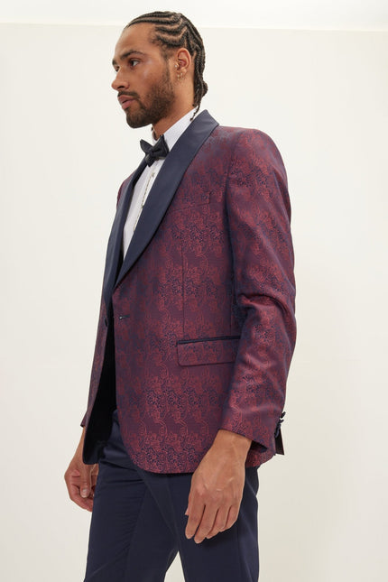 Men's Paisley Shawl Lapel Tuxedo Jacket - Burgundy | Ron Tomson