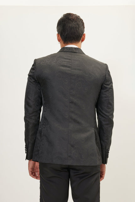 Men's Paisley Shawl Lapel Tuxedo Jacket - Black | Ron Tomson