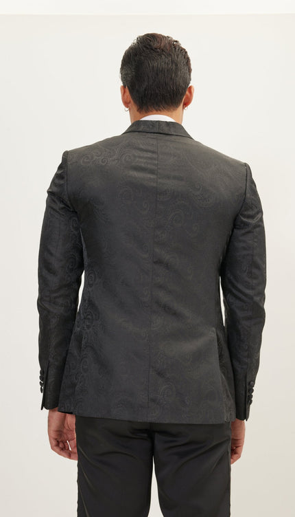Paisley Shawl Lapel Tuxedo Jacket - Black
