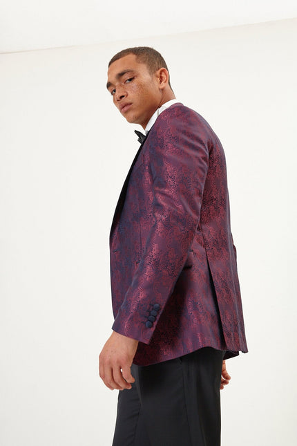 Men's Paisley Peak Lapel Tuxedo Jacket- Burgundy | Ron Tomson