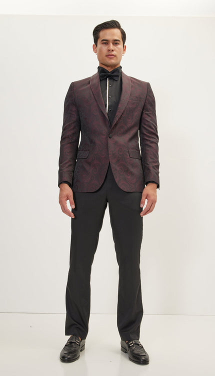 Paisley Shawl Lapel Tuxedo Jacket - Burgundy
