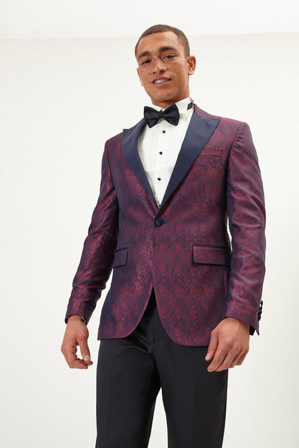 Men's Paisley Peak Lapel Tuxedo Jacket- Burgundy | Ron Tomson