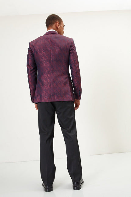 Men's Paisley Peak Lapel Tuxedo Jacket- Burgundy | Ron Tomson