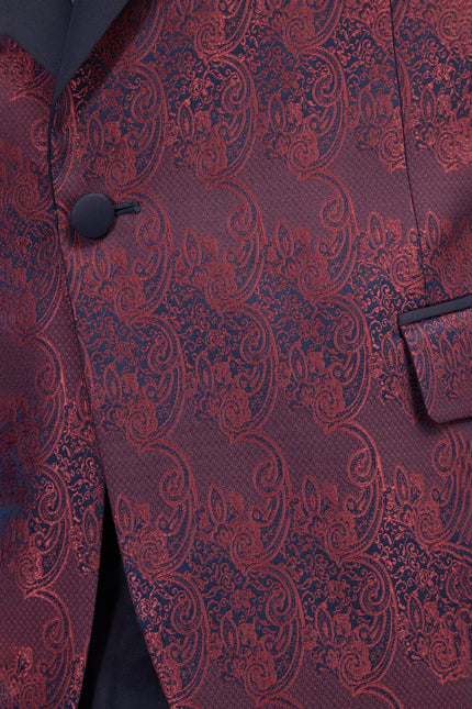 Men's Paisley Shawl Lapel Tuxedo Jacket - Burgundy | Ron Tomson