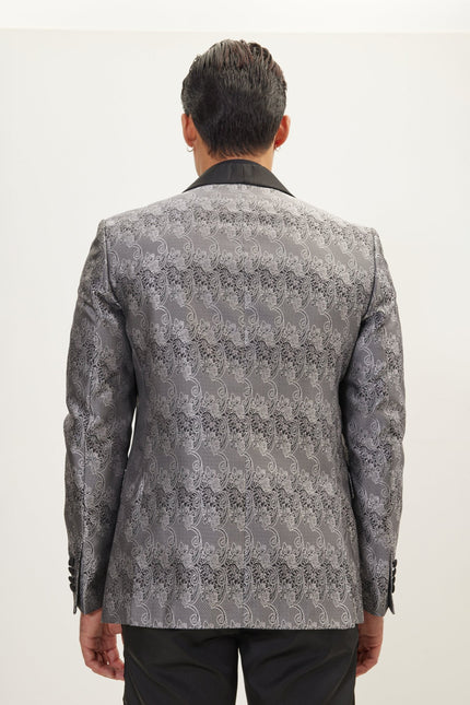 Men's Paisley Shawl Lapel Tuxedo Jacket - Silver | Ron Tomson