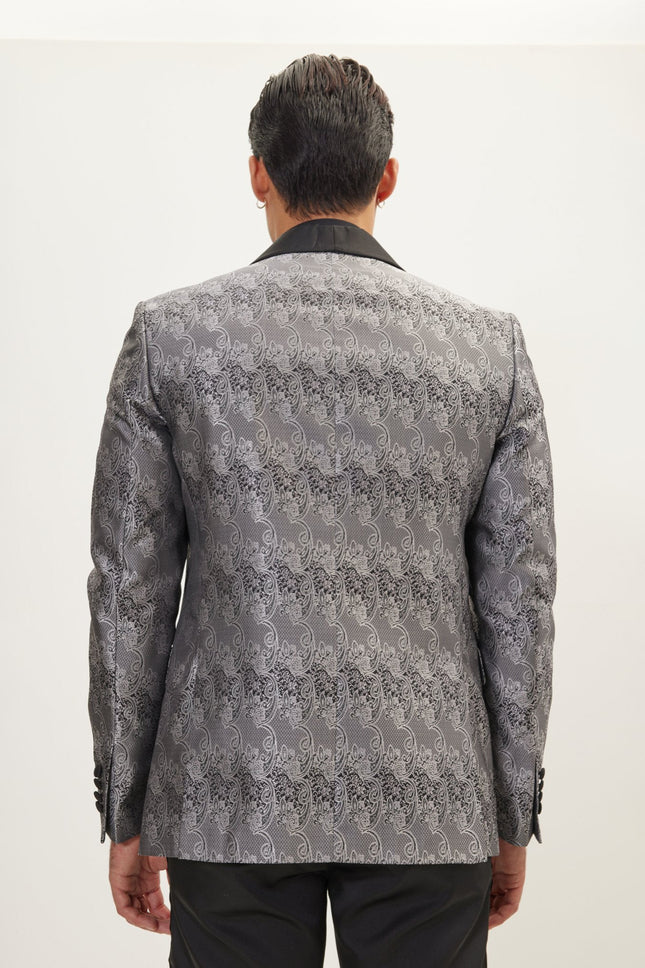Men's Paisley Shawl Lapel Tuxedo Jacket - Silver | Ron Tomson
