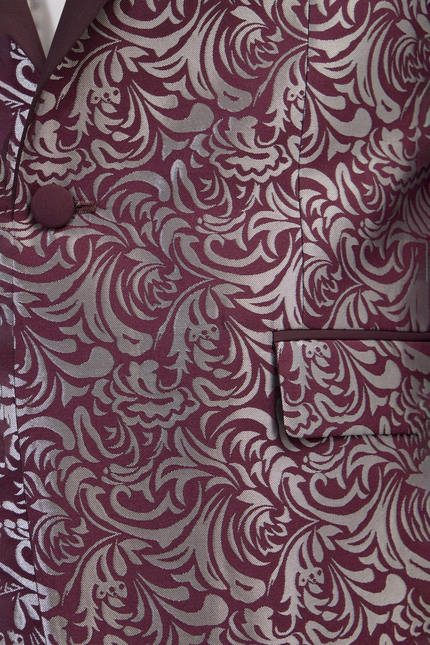 Men's Peak Lapel Paisley Tuxedo Jacket - Silver Burgundy | Ron Tomson