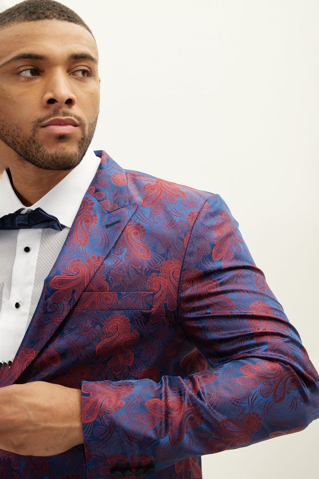 Men's Floral Peak Lapel Tuxedo Jacket - Red | Ron Tomson