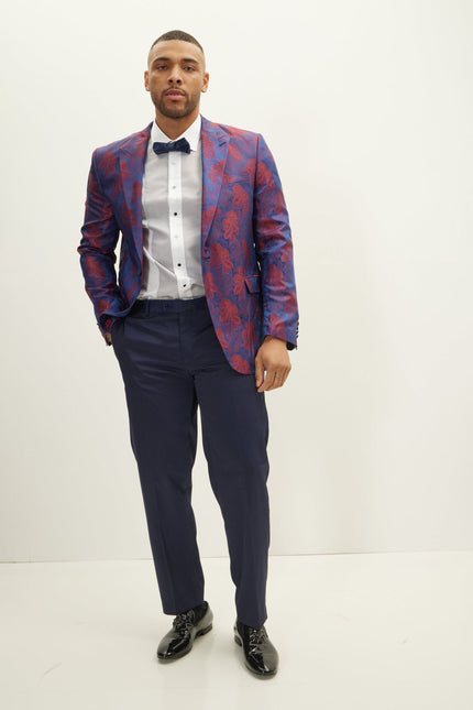 Men's Floral Peak Lapel Tuxedo Jacket - Red | Ron Tomson