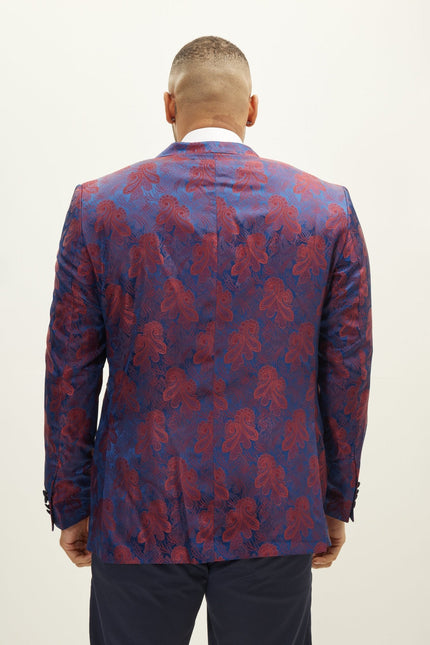 Men's Floral Peak Lapel Tuxedo Jacket - Red | Ron Tomson