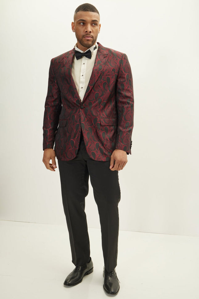 Men's Floral Peak Lapel Tuxedo Jacket - Red | Ron Tomson