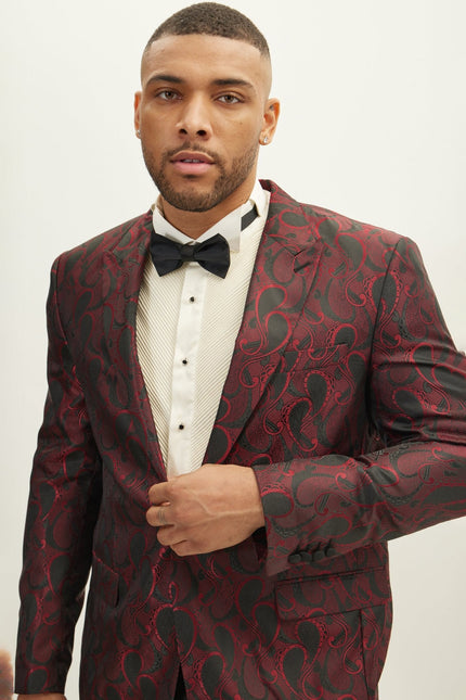 Men's Floral Peak Lapel Tuxedo Jacket - Red | Ron Tomson