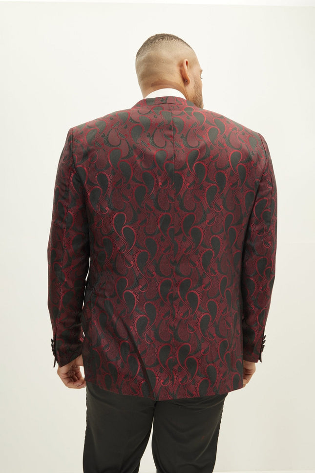 Men's Floral Peak Lapel Tuxedo Jacket - Red | Ron Tomson