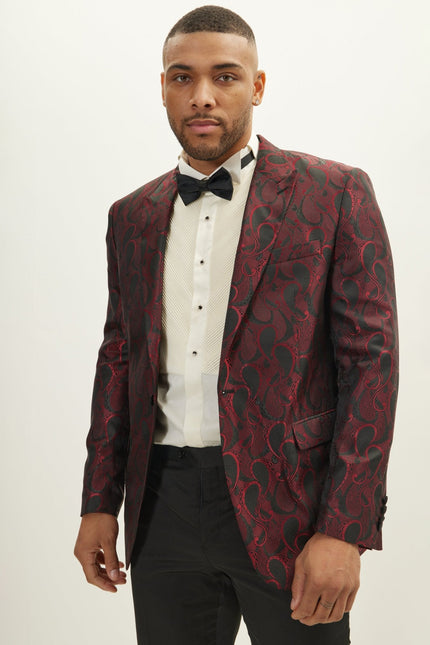 Men's Floral Peak Lapel Tuxedo Jacket - Red | Ron Tomson