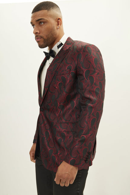 Men's Floral Peak Lapel Tuxedo Jacket - Red | Ron Tomson