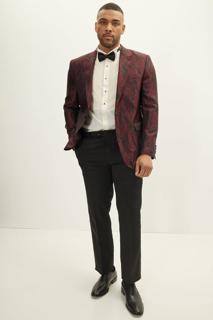 Men's Floral Peak Lapel Tuxedo Jacket - Red | Ron Tomson