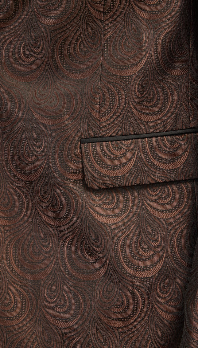 Peak Lapel Tuxedo Jacket - Leaf Jacquard Coffee