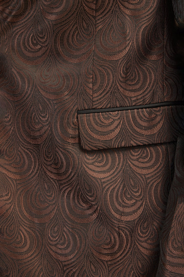 Men's Peak Lapel Tuxedo Jacket - Leaf Jacquard Coffee | Ron Tomson