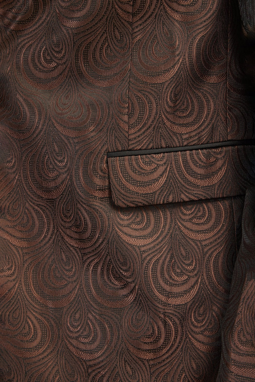 Men's Peak Lapel Tuxedo Jacket - Leaf Jacquard Coffee | Ron Tomson