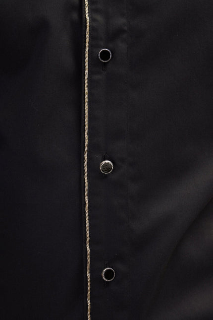 Men's Glitter-Piped Tuxedo Shirt - Black | Ron Tomson