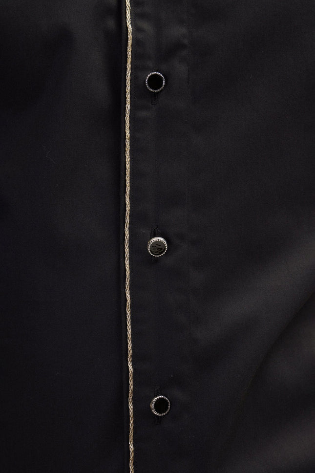 Men's Glitter-Piped Tuxedo Shirt - Black | Ron Tomson