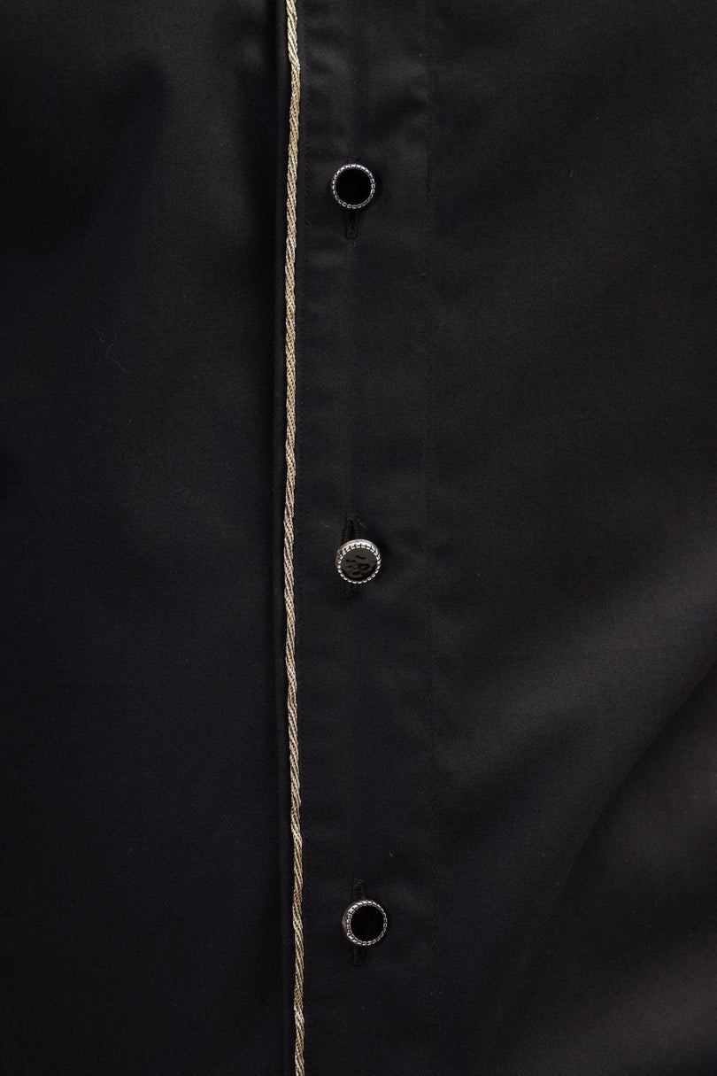 Men's Glitter-Piped Tuxedo Shirt - Black | Ron Tomson