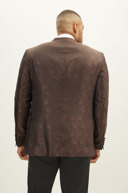Men's Peak Lapel Tuxedo Jacket - Leaf Jacquard Coffee | Ron Tomson