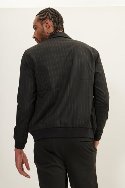 Men's Pinstriped Cargo Jacket - Black Anthracite | Ron Tomson