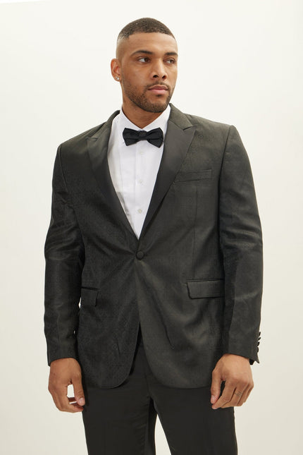 Men's Peak Lapel Tuxedo Jacket - Oriental Jacquard Black | Ron Tomson
