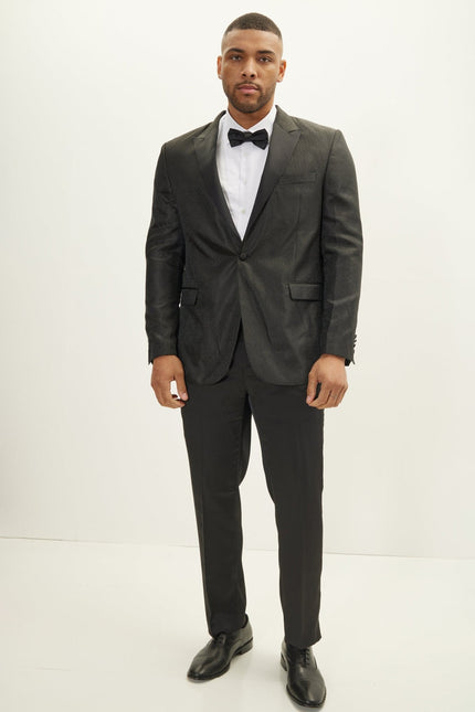 Men's Peak Lapel Tuxedo Jacket - Oriental Jacquard Black | Ron Tomson