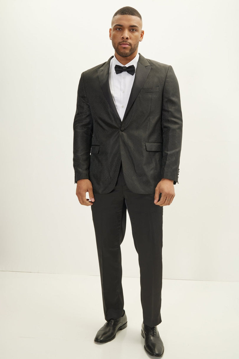 Men's Peak Lapel Tuxedo Jacket - Oriental Jacquard Black | Ron Tomson