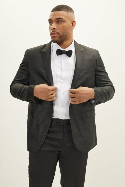 Men's Peak Lapel Tuxedo Jacket - Oriental Jacquard Black | Ron Tomson