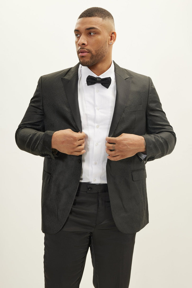 Men's Peak Lapel Tuxedo Jacket - Oriental Jacquard Black | Ron Tomson